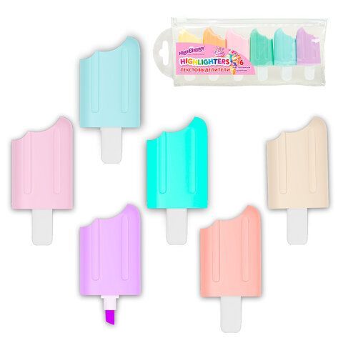 Набор текстовыделителей ЮНЛАНДИЯ "СЛАДКИЕ ИСТОРИИ", 6 ПАСТЕЛЬНЫХ ЦВЕТОВ, линия письма 1-5 мм, 152511