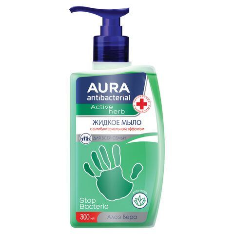 Мыло-крем жидкое, 300 мл, AURA "Antibacterial", антибактериальное, "Экстракт алоэ", дозатор, 28427, 6514 