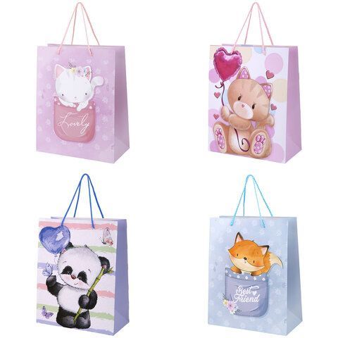 Пакет подарочный (1 штука) 26х13х32 см (L), "Lovely Animals", ассорти, глиттер, ЗОЛОТАЯ СКАЗКА, 700816