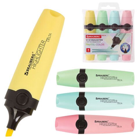 Набор текстовыделителей BRAUBERG 4 шт., АССОРТИ, "DELTA PASTEL", линия 1-5 мм, 151735