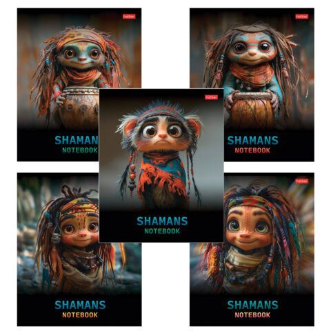 Тетрадь А5 48 л., HATBER скоба, клетка, глянцевая ламинация, "Шаманы" (микс в спайке), 088374, 48Т5лВ1