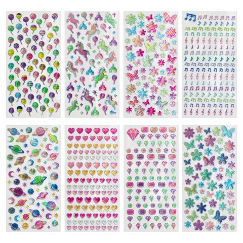 Наклейки гелевые "Яркое ассорти", 17,5х9 см, ассорти 8 видов, FUNSTER (ФАНСТЕР), 666101