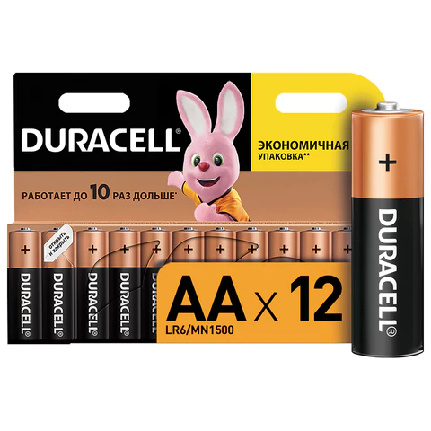 Батарейки КОМПЛЕКТ 12 шт., DURACELL Basic, AA (LR06, 15А), алкалиновые, пальчиковые, блистер