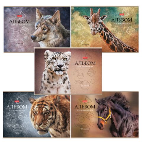 Альбом для рисования А4 48 л., скоба, матовая ламинация, тиснение, HATBER, 205х290 мм, "Дикий мир", 079735, 48А4лтВ
