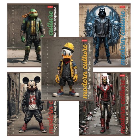 Тетрадь А5 48 л., HATBER скоба, клетка, обложка картон, "Те самые герои" (микс в спайке), 088617, 48Т5В1