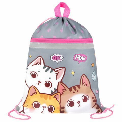 Мешок для обуви BRAUBERG, с петлей, светоотражающая полоса, 2 отделения, 46х36 см, Hi there, 273449