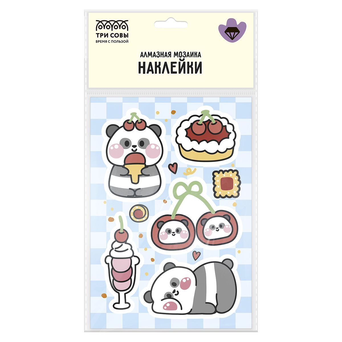 Алмазная мозаика, наклейки ТРИ СОВЫ "Панда", пакет с европодвесом