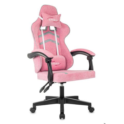 Кресло компьютерное BRABIX ''Shooter GM-123'', 2 подушки, ткань, розовое/серое, 533213