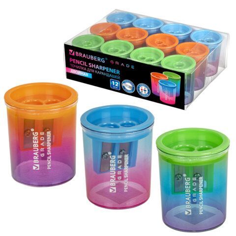 Точилка для классических и утолщенных карандашей BRAUBERG "GRADE", 2 отверстия, с контейнером, 271998