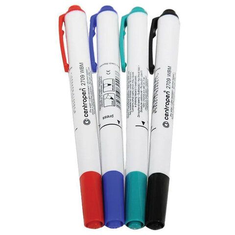 Маркеры для доски НАБОР 4 ЦВЕТА CENTROPEN "Dry-Wipe", круглый наконечник, 1,8 мм, 2709/4, 527090405