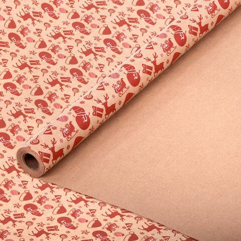 Бумага упаковочная крафт BIG SIZE новогодняя "Christmas Party", 0,7х10 м, ЗОЛОТАЯ СКАЗКА, 591947