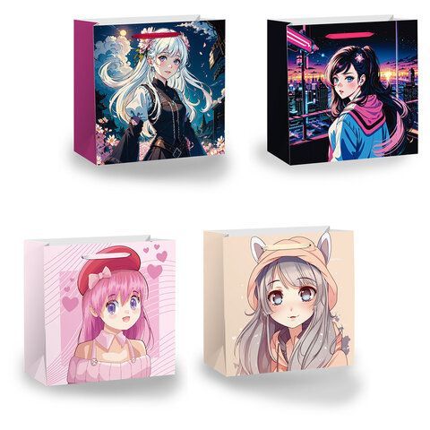 Пакет подарочный НАБОР 4 штуки, 30х10х30 см, "Anime", ламинированный, ЗОЛОТАЯ СКАЗКА, 700868