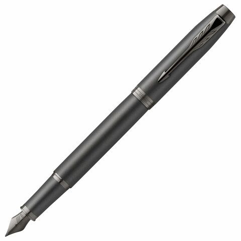 Ручка перьевая PARKER "IM Professionals Monochrome Titanium", темно-серый лак, сталь, синяя, 2172959