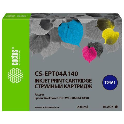 Картридж струйный CACTUS (CS-EPT04A140) для Epson WorkForce Pro WF-C8190 / WF-C8690, черный, 230 мл Картридж струйный CACTUS (CS-EPT04A140) для Epson WorkForce Pro WF-C8190 / WF-C8690, черный, 230 мл