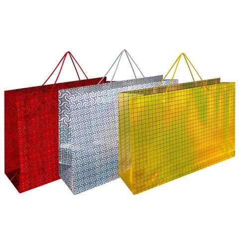 Пакет подарочный (1 шт.) 42x62x17см, 'BIG SIZE", голография, ассорти 3 цвета, ЗОЛОТАЯ, 609731