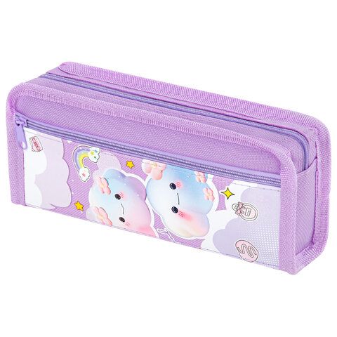 Пенал ЮНЛАНДИЯ ЮНИОР, 2 отделения, полиэстер, Purple clouds, 21х8х6 см, 273810