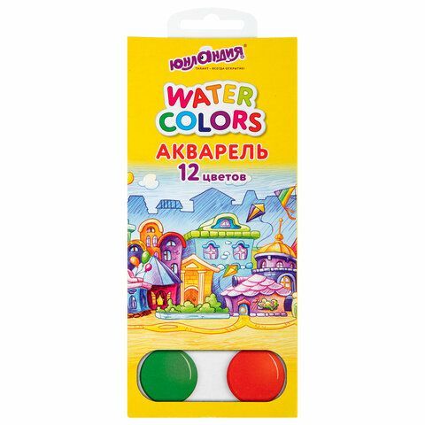 Краски акварельные ЮНЛАНДИЯ "ДОМИКИ" 12 цветов, медовые, круглые кюветы, 192550