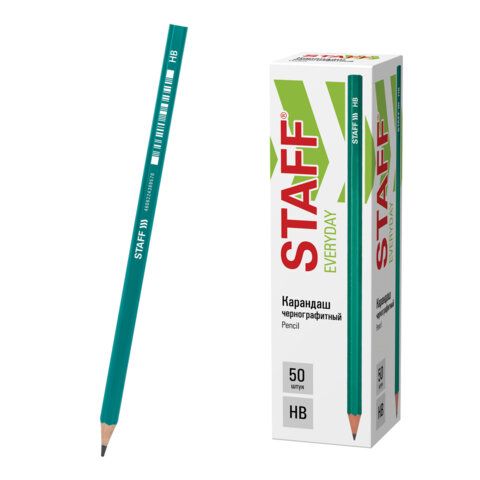Карандаш чернографитный с ластиком STAFF "EVERYDAY" BLP-GRN, 1 шт., НВ, пластиковый, корпус зеленый, 181938