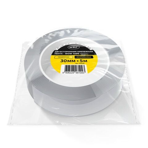 Многоразовая двухсторонняя прозрачная крепежная лента Скотч NANO tape 5 м x 3 см, толщина 1 мм, WBZ, 700426