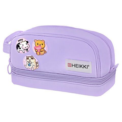 Пенал-органайзер HEIKKI (ХЕЙКИ) с ручкой, значки, 2 отделения, откидная планка, 22x13х10 см, фиолетовый, 273600