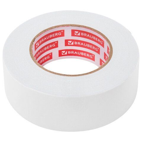 Клейкая двухсторонняя лента 50 мм х 8 м, НА ВСПЕНЕННОЙ ОСНОВЕ, 1 мм, прочная, BRAUBERG, 600485