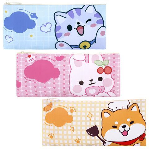 Пенал-конверт ПИФАГОР, 1 отделение, ПВХ, ассорти Pets, 22x10 см, 273824