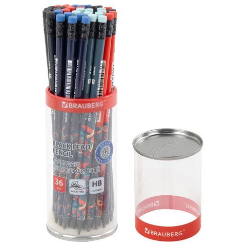 Карандаш чернографитный BRAUBERG "ONI", 1 шт, HB, с ластиком, корпус ассорти, 182023