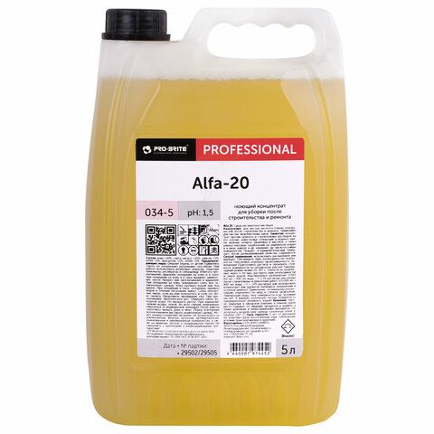 Средство для уборки после строительства моющее 5л PRO-BRITE ALFA-20, кислотное, концентрат, 034-5 
