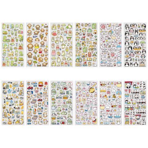 Наклейки гелевые "Зверяшки-обаяшки", 17,5х9 см, ассорти 12 видов, FUNSTER (ФАНСТЕР), 666085