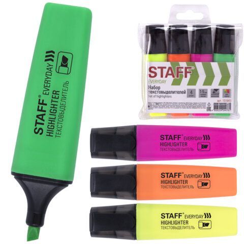 Набор текстовыделителей STAFF "EVERYDAY" HL-638, 4 шт., АССОРТИ, линия 1-5 мм, 151643