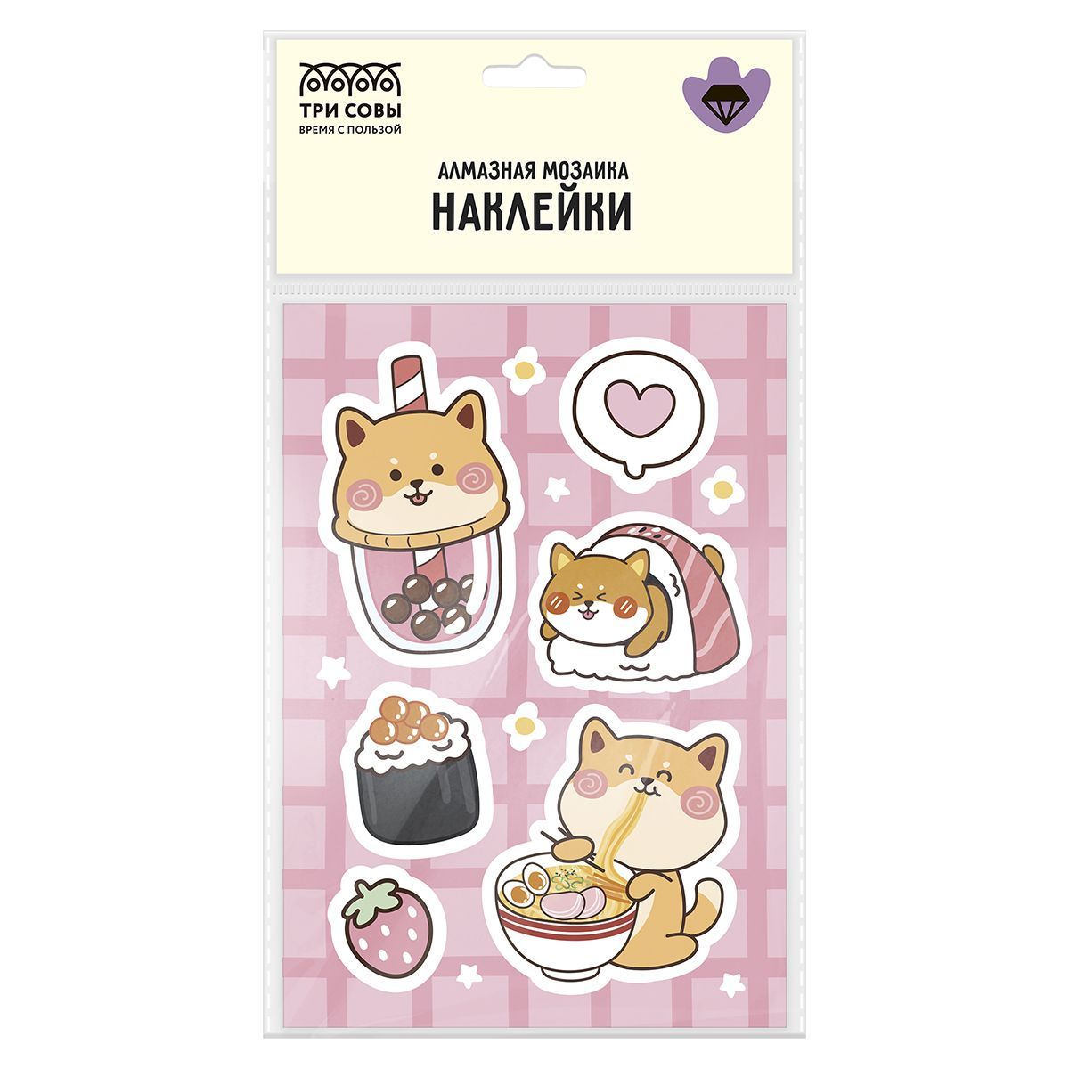 Алмазная мозаика, наклейки ТРИ СОВЫ "Корги", пакет с европодвесом