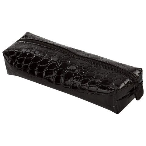 Пенал-косметичка BRAUBERG "Ultra black", "крокодиловая кожа", 20х6х4 см, 223909