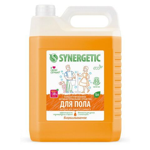 Средство для мытья пола и поверхностей 5 л SYNERGETIC, c дезинфицирующим эффектом, биоразлагаемое, 101500 