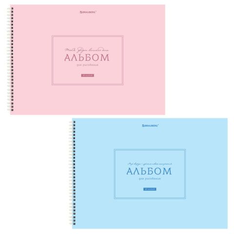 Альбомы для рисования ДЭК, А4, 40 л., КОМПЛЕКТ 2 шт., гребень, рельефный картон, BRAUBERG, 200х290 мм, "Однотонные", 107745