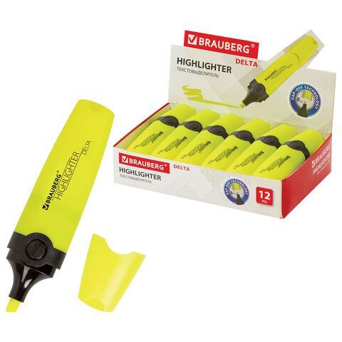 Текстовыделитель BRAUBERG "DELTA", ЖЕЛТЫЙ, линия 1-5 мм, 151719