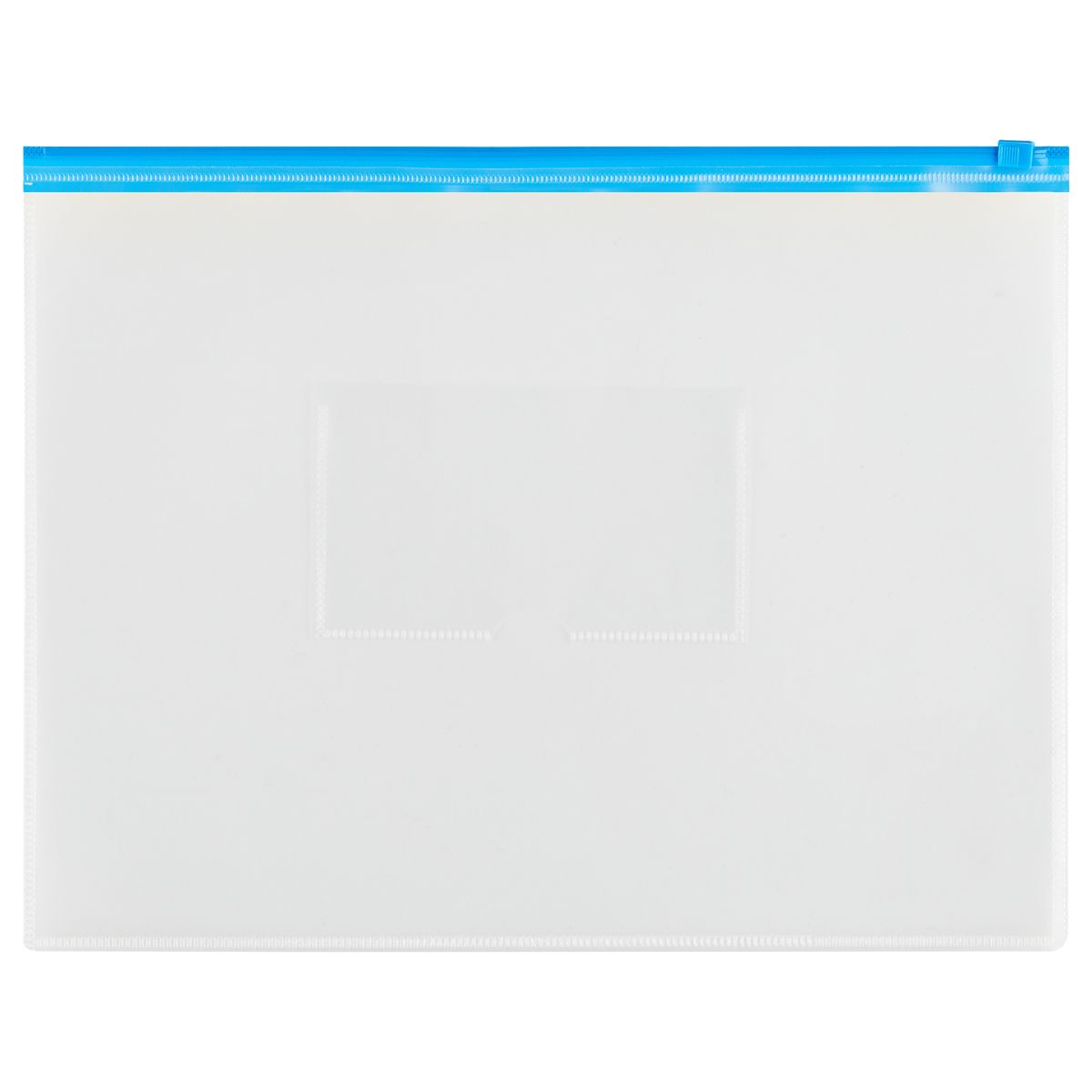 Папка-конверт на zip-молнии СТАММ А4, полипропилен, 150мкм, прозрачная, карман, молния синяя