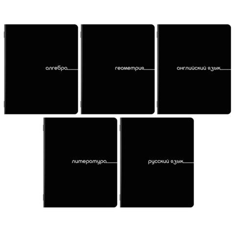 Тетради предметные, КОМПЛЕКТ 5 ПРЕДМЕТОВ, 48 л., обложка картон, BRAUBERG "BLACK", 405184