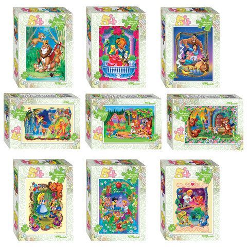 Пазл картонный 54 элемента, "Любимые сказки", АССОРТИ, поле 18х13,5 см, STEP PUZZLE