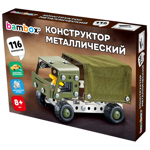 Конструктор металлический "Военный грузовик", с подвижными деталями, 116 элементов, BAMBOX (БАМБОКС), 666362
