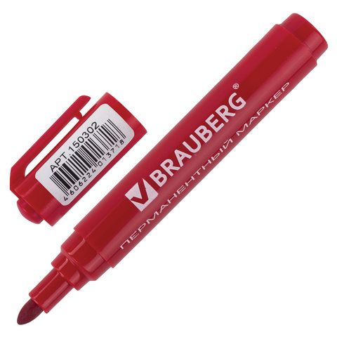 Маркер перманентный BRAUBERG "Classic", КРАСНЫЙ, круглый наконечник, 3 мм, с клипом,150302 Маркер перманентный BRAUBERG "Classic", КРАСНЫЙ, круглый наконечник, 3 мм, с клипом,150302