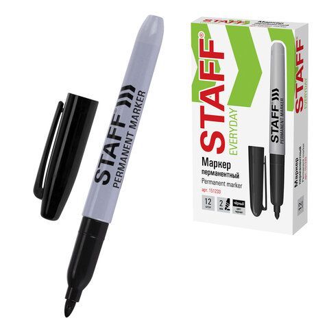Маркер перманентный STAFF EVERYDAY PM-233, ЧЕРНЫЙ, эргономичный корпус, круглый наконечник 2 мм, 151233