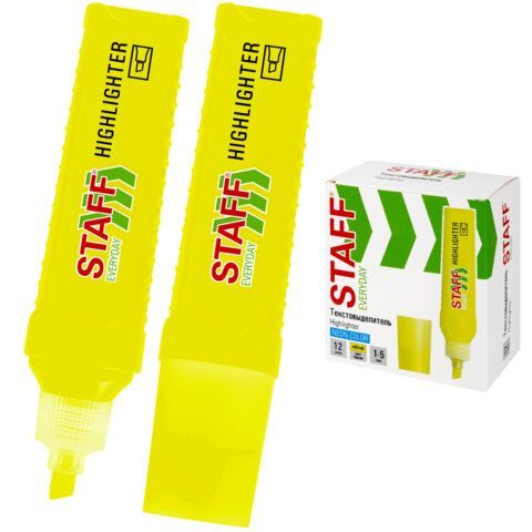 Текстовыделитель STAFF "EVERYDAY HL-707", ЖЕЛТЫЙ, линия 1-5 мм, скошенный наконечник, 152542