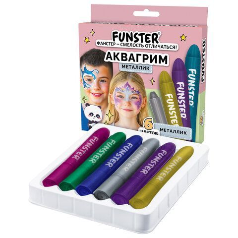 Аквагрим для лица и тела 6 цветов МЕТАЛЛИК, FUNSTER, легко смываются, 192574