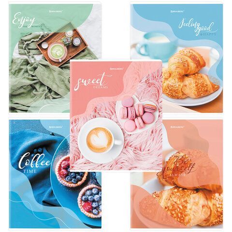 Тетрадь А5, 48 л., BRAUBERG, скоба, клетка, матовая ламинация, выборочный лак, "Sweets", 404373