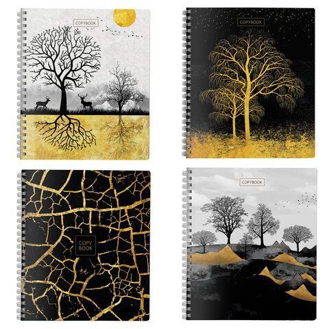 Тетрадь А5 96 л., ПЗБМ гребень, клетка, матовая ламинация, фольга, брайль, "Золотая осень" (микс в спайке), 23331