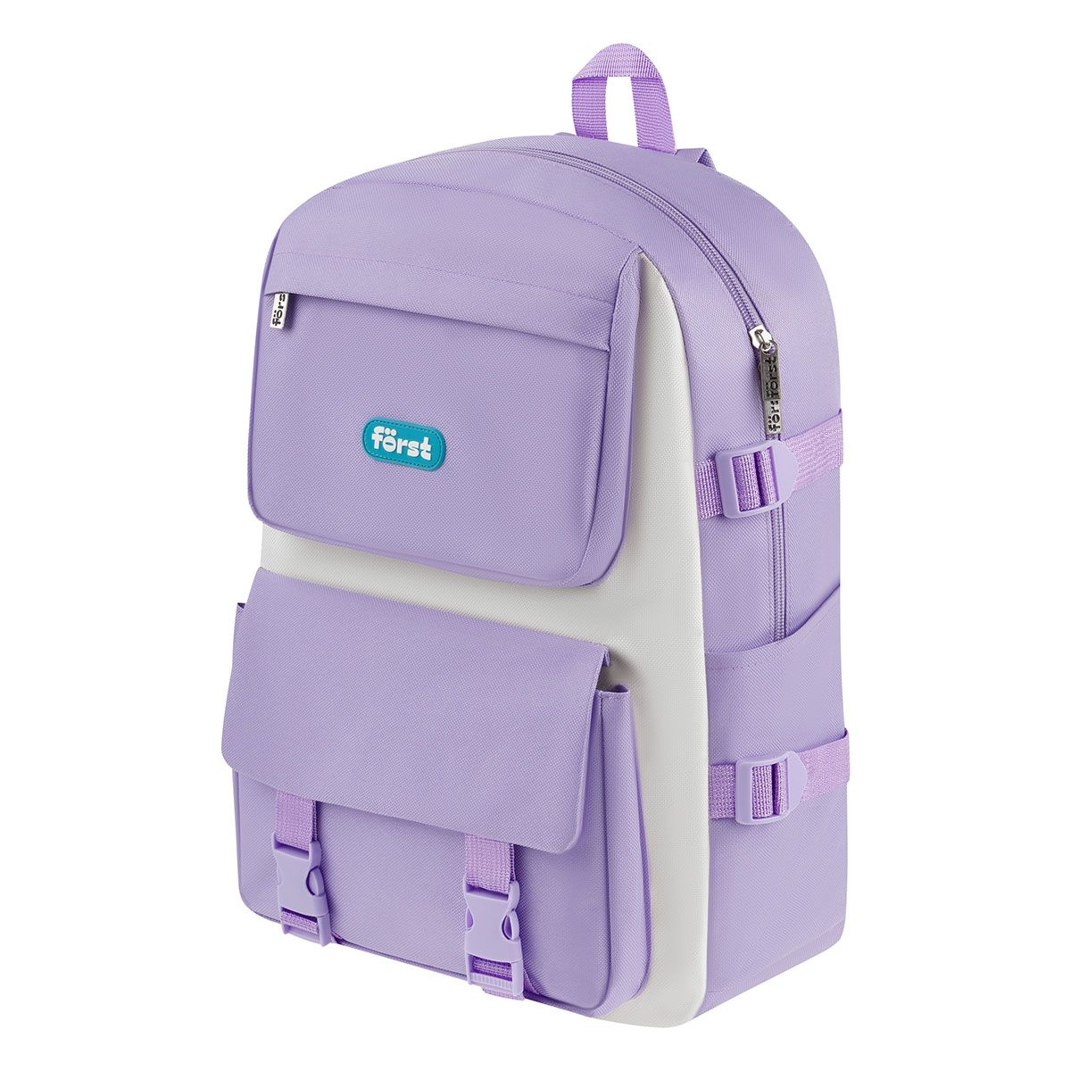 Рюкзак Först "Lilac-white" 40*28*12см, 1 отделение, 4 кармана, в комплекте: сумка-шоппер, косметичка, пенал, мешочек