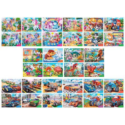 Пазлы картонные 54 элемента, КОМПЛЕКТ 32 шт., поле 17,5 х 13 см, РК