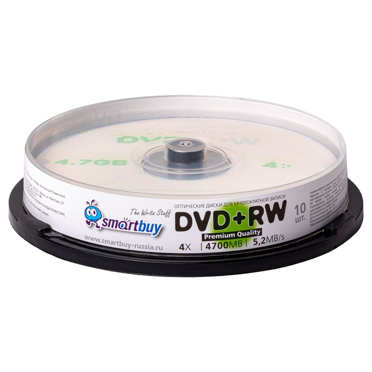 Диск DVD+RW 4.7Gb Smart buy 4x Cake Box (10шт)