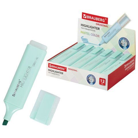 Текстовыделитель BRAUBERG "ORIGINAL PASTEL", БИРЮЗОВЫЙ, линия 1-5 мм, 151694