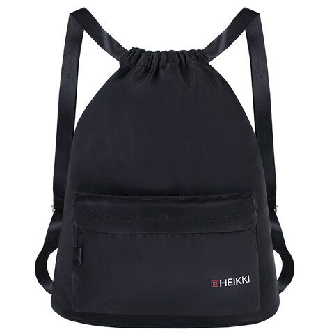 Рюкзак спортивный мешок HEIKKI CASUAL (ХЕЙКИ) с дополнительным карманом, 44х34 см, Total black, 273457